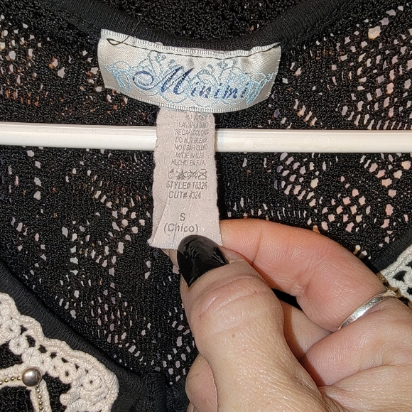 Minime - Size Small - Sheer Black Lace Top with Crochet/Bead Detailing - EUC - Picture 10 of 10